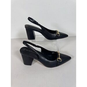 BCBGeneration Black Slingback Heels‎ Women's Size 7.5 Gold Accent Pumps